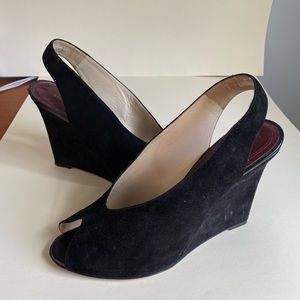 Celine Black Suede Peep Toe Wedge size 40